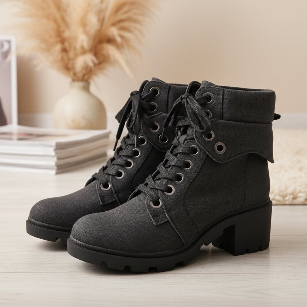 Maurices Dark Gray Combat Boots Lace Up Block Heel Lug Sole Women 11M